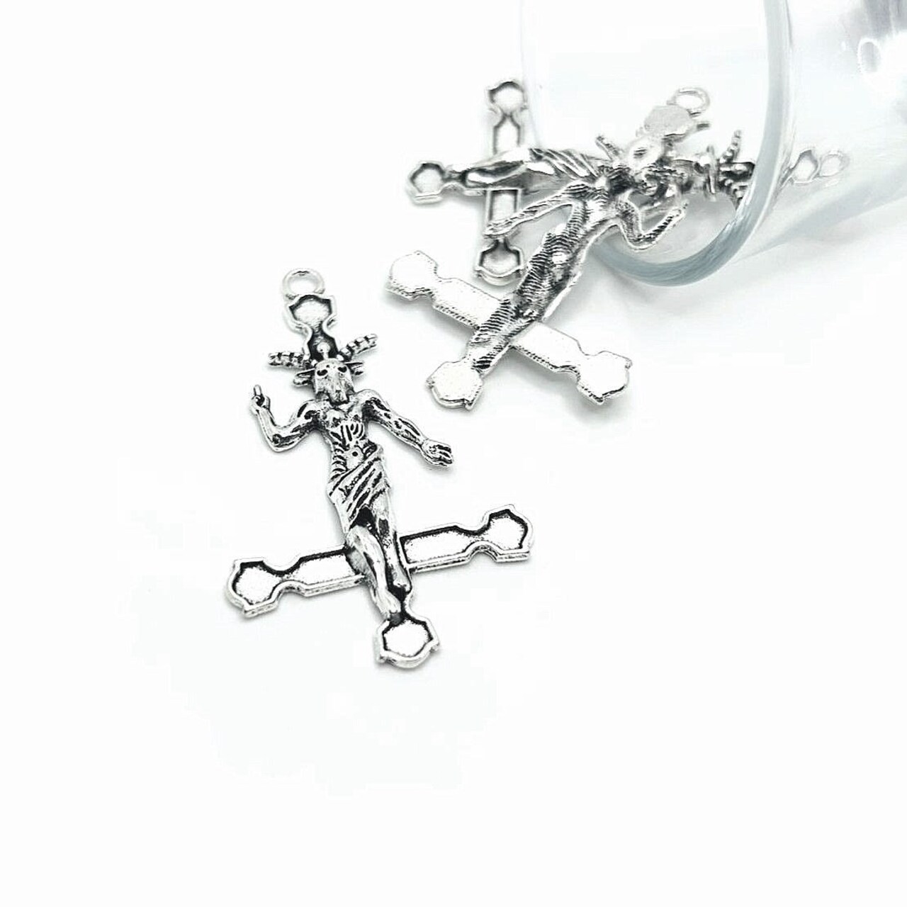 1, 4 or 20 Pieces: Antique Silver Inverted Cross Pendant with Baphomet